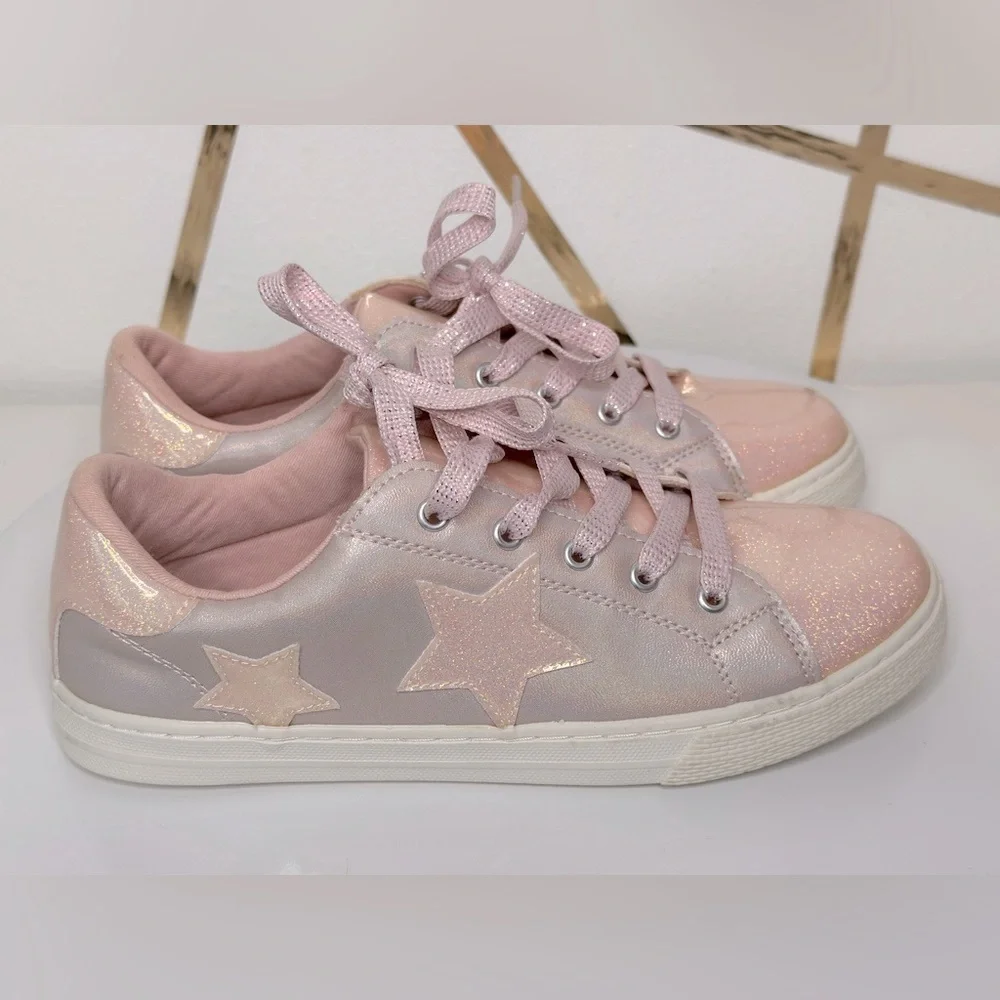 The Children's Place Girls Glitter Star Low Top Pink Sneakers (SH94)